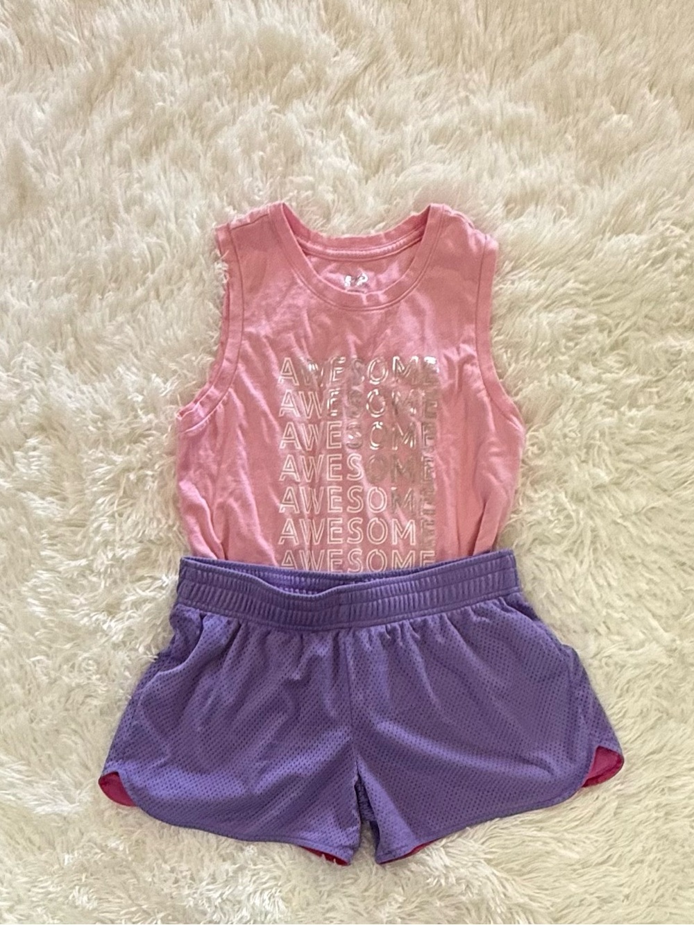 Athletic Works Girls XL 14-16 Pink Awesome Tank Top BCG Purple Shorts Outfit Set
